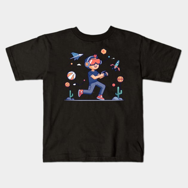 boy playing vr Kids T-Shirt by Shapwac12